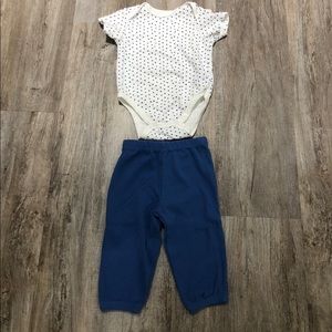 Little Me white & blue onesie & matching leggings. 12 months. Washed never worn.